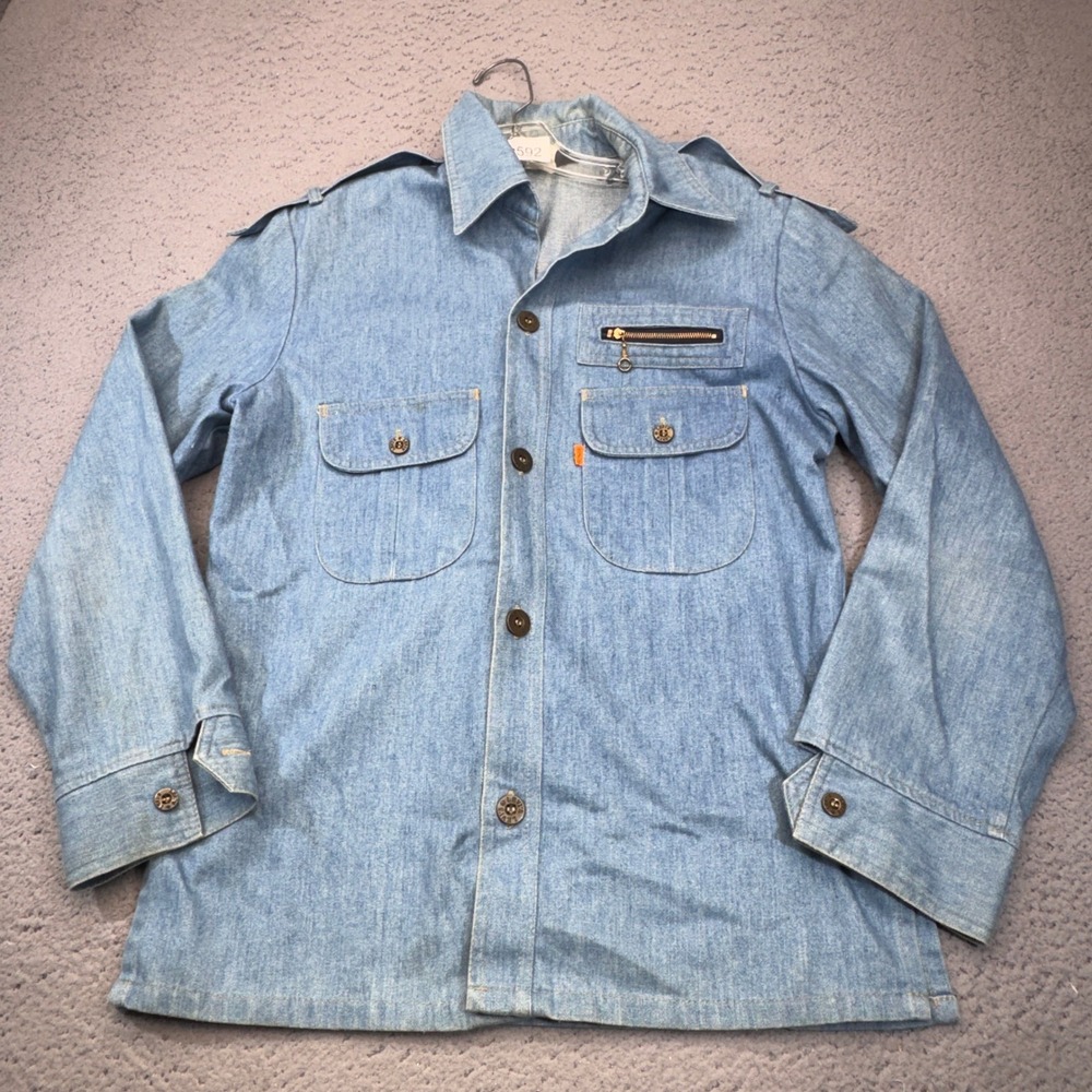 Vintage Levis Orange Tab Shirt Mens Medium Blue Denim Military USA Shacket 70s